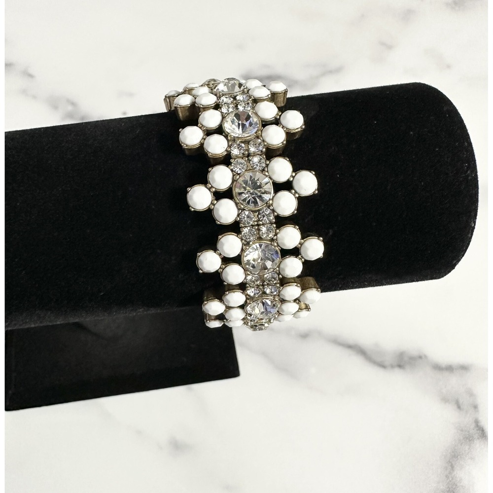 J. Crew Bracelet Stretch Crystal Glass Rhinestone White Gold Tone Statement